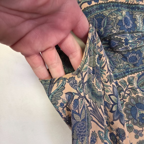 Plenty Dress Womens 4 Blue Pink Silk Chiffon Floral Paisley Ruched Timeless Midi - Picture 9 of 16